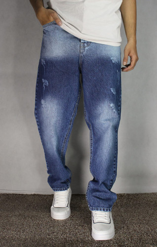 شلوار جین پَر مام فیت مردانه – رنگ آبی جین رادو دار (سایز ۴۲ تا ۵۰)