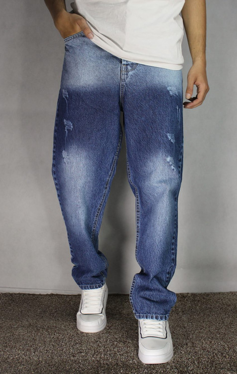 شلوار جین پَر مام فیت مردانه – رنگ آبی جین رادو دار (سایز ۴۲ تا ۵۰)