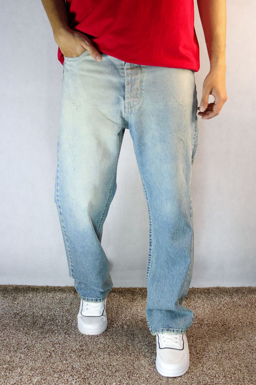 شلوار جین پَر نیمبگ مردانه – رنگ آبی سنگشور (سایز ۳۲ تا ۳۸)