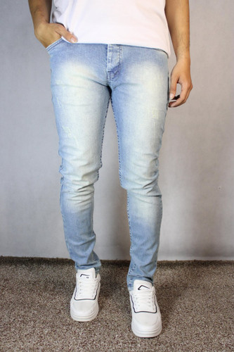 شلوار جین مردانه مدل اسکینی آبی روشن سنگشور