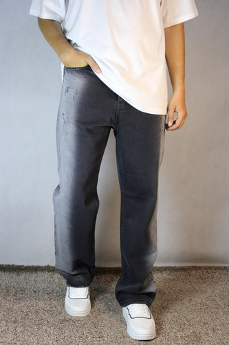 شلوار جین پَر نیمبگ مردانه – رنگ ذغالی دورنگ رادو دار (سایز ۳۲ تا ۳۸)