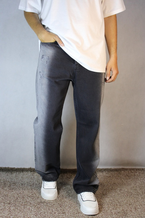 شلوار جین پَر نیمبگ مردانه – رنگ ذغالی دورنگ رادو دار (سایز ۳۲ تا ۳۸)