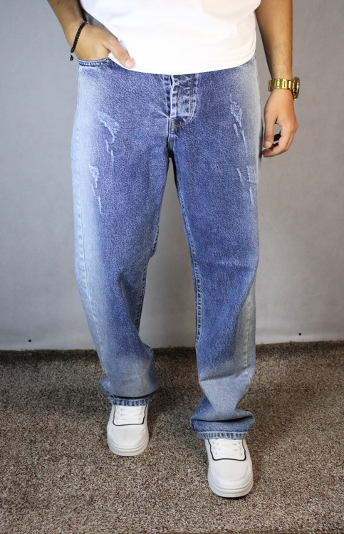 شلوار جین پَر نیمبگ مردانه – رنگ آبی دورنگ رادو دار (سایز ۳۲ تا ۳۸)