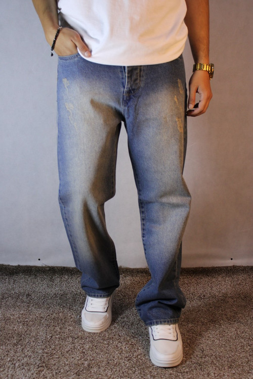 شلوار جین پَر نیمبگ مردانه – رنگ آبی تیره موکا (سایز ۳۲ تا ۳۸)