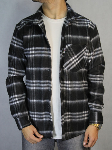 پیراهن پشمی چهارخونه مردانه اورسایز مشکی سفید– (XL تا 4XL)