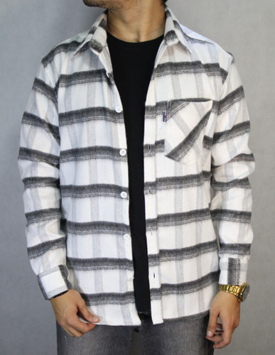 پیراهن پشمی چهارخونه مردانه اورسایز سفید مشکی– (XL تا 4XL)