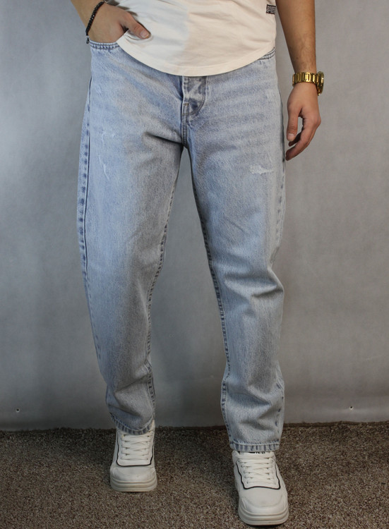 شلوار جین مام فیت مردانه - رنگ آبی یخی ( 42 تا 50)