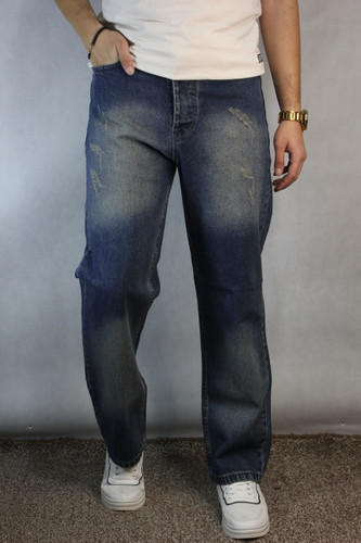 شلوارجین نیم بگ مردانه _ آبی تیره رادو دار (۳۲ تا ۳۸)