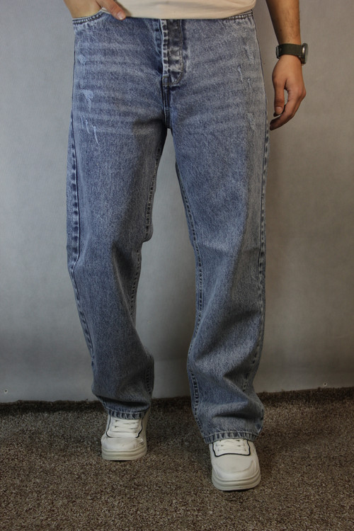 شلوارجین نیم بگ مردانه _ آبی سنگشور ۲ (۳۲ تا ۳۸)